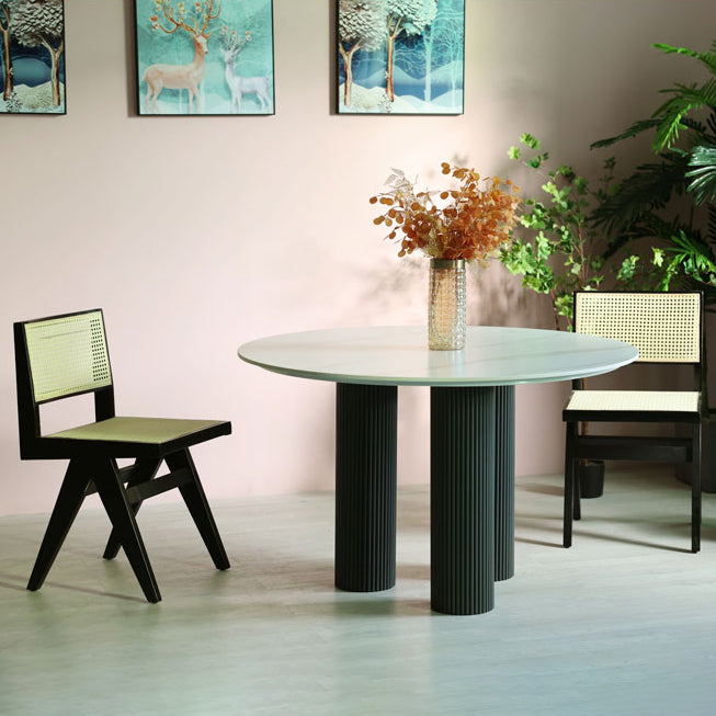 Round Contemporary Style Dining Table White Fixed Table with Sintered Stone Clearhalo ' dining_table' 'Dining Tables & Seating' 'Dining Tables' 'furn' 'furn_dining_table' 'Furniture' 'furniture_dining_table' 'Kitchen & Dining Furniture' 'kitchen&dining_furn' 'kitchen' 'kitchen_dining_table' 3600561