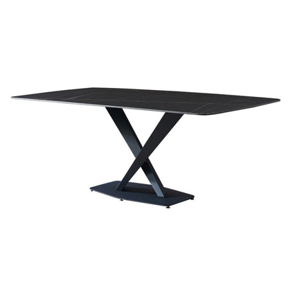 Metal Modern Rectangle Dining Table Sintered Stone Dining Table with Pedestal Base Without Chairs Clearhalo ' dining_table' 'Dining Tables & Seating' 'Dining Tables' 'furn' 'furn_dining_table' 'Furniture' 'furniture_dining_table' 'Kitchen & Dining Furniture' 'kitchen&dining_furn' 'kitchen' 'kitchen_dining_table' 3600569
