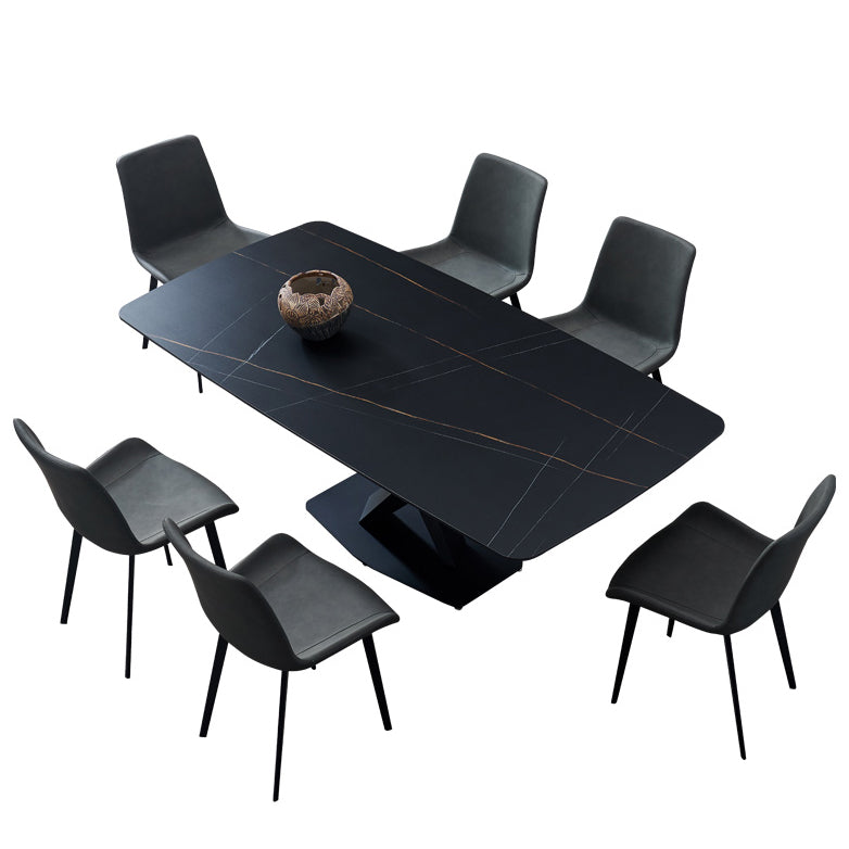 Metal Modern Rectangle Dining Table Sintered Stone Dining Table with Pedestal Base Clearhalo ' dining_table' 'Dining Tables & Seating' 'Dining Tables' 'furn' 'furn_dining_table' 'Furniture' 'furniture_dining_table' 'Kitchen & Dining Furniture' 'kitchen&dining_furn' 'kitchen' 'kitchen_dining_table' 3600574
