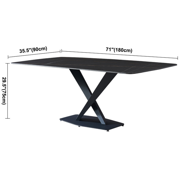 Metal Modern Rectangle Dining Table Sintered Stone Dining Table with Pedestal Base Clearhalo ' dining_table' 'Dining Tables & Seating' 'Dining Tables' 'furn' 'furn_dining_table' 'Furniture' 'furniture_dining_table' 'Kitchen & Dining Furniture' 'kitchen&dining_furn' 'kitchen' 'kitchen_dining_table' 3600576