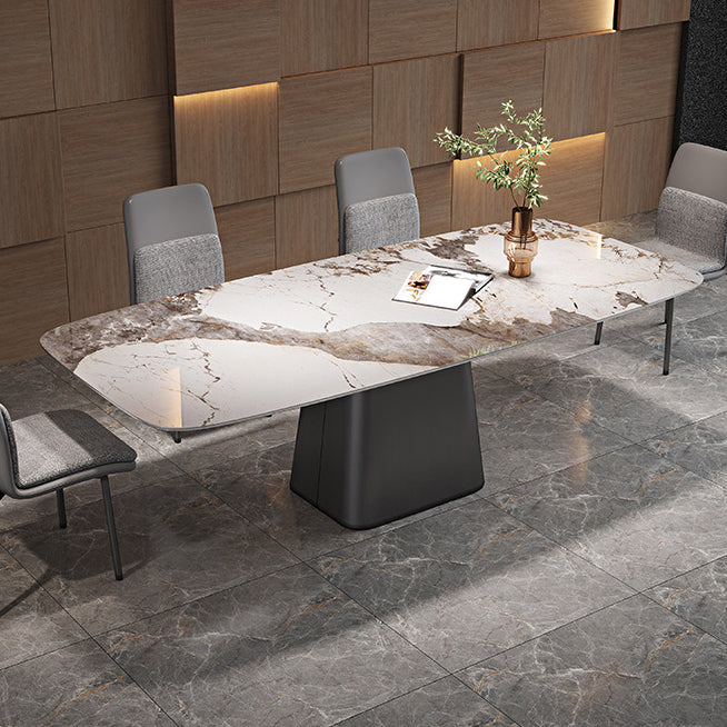 Contemporary Rectangle Dining Table Sintered Stone Dining Table with Pedestal Base Clearhalo ' dining_table' 'Dining Tables & Seating' 'Dining Tables' 'furn' 'furn_dining_table' 'Furniture' 'furniture_dining_table' 'Kitchen & Dining Furniture' 'kitchen&dining_furn' 'kitchen' 'kitchen_dining_table' 3600577