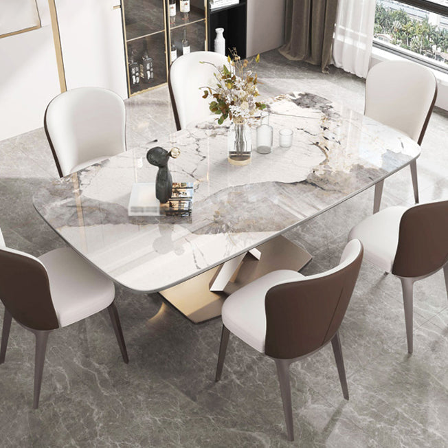 Metal Contemporary Rectangle Dining Table Sintered Stone Dining Table with Pedestal Base Clearhalo ' dining_table' 'Dining Tables & Seating' 'Dining Tables' 'furn' 'furn_dining_table' 'Furniture' 'furniture_dining_table' 'Kitchen & Dining Furniture' 'kitchen&dining_furn' 'kitchen' 'kitchen_dining_table' 3600634