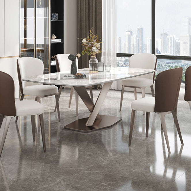Metal Contemporary Rectangle Dining Table Sintered Stone Dining Table with Pedestal Base Clearhalo ' dining_table' 'Dining Tables & Seating' 'Dining Tables' 'furn' 'furn_dining_table' 'Furniture' 'furniture_dining_table' 'Kitchen & Dining Furniture' 'kitchen&dining_furn' 'kitchen' 'kitchen_dining_table' 3600636