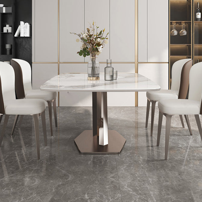 Metal Contemporary Rectangle Dining Table Sintered Stone Dining Table with Pedestal Base Clearhalo ' dining_table' 'Dining Tables & Seating' 'Dining Tables' 'furn' 'furn_dining_table' 'Furniture' 'furniture_dining_table' 'Kitchen & Dining Furniture' 'kitchen&dining_furn' 'kitchen' 'kitchen_dining_table' 3600637