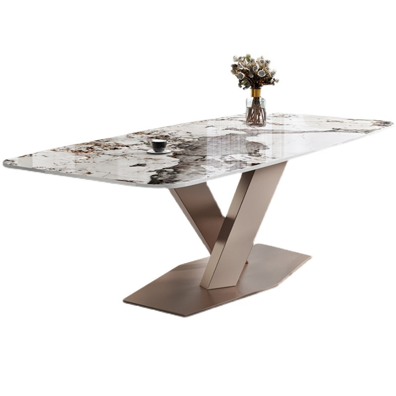 Metal Contemporary Rectangle Dining Table Sintered Stone Dining Table with Pedestal Base Without Chairs Clearhalo ' dining_table' 'Dining Tables & Seating' 'Dining Tables' 'furn' 'furn_dining_table' 'Furniture' 'furniture_dining_table' 'Kitchen & Dining Furniture' 'kitchen&dining_furn' 'kitchen' 'kitchen_dining_table' 3600638
