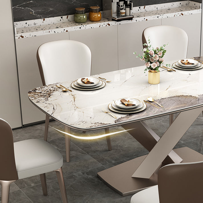 Metal Contemporary Rectangle Dining Table Sintered Stone Dining Table with Pedestal Base Clearhalo ' dining_table' 'Dining Tables & Seating' 'Dining Tables' 'furn' 'furn_dining_table' 'Furniture' 'furniture_dining_table' 'Kitchen & Dining Furniture' 'kitchen&dining_furn' 'kitchen' 'kitchen_dining_table' 3600639