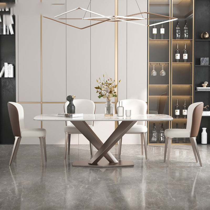 Metal Contemporary Rectangle Dining Table Sintered Stone Dining Table with Pedestal Base Clearhalo ' dining_table' 'Dining Tables & Seating' 'Dining Tables' 'furn' 'furn_dining_table' 'Furniture' 'furniture_dining_table' 'Kitchen & Dining Furniture' 'kitchen&dining_furn' 'kitchen' 'kitchen_dining_table' 3600641