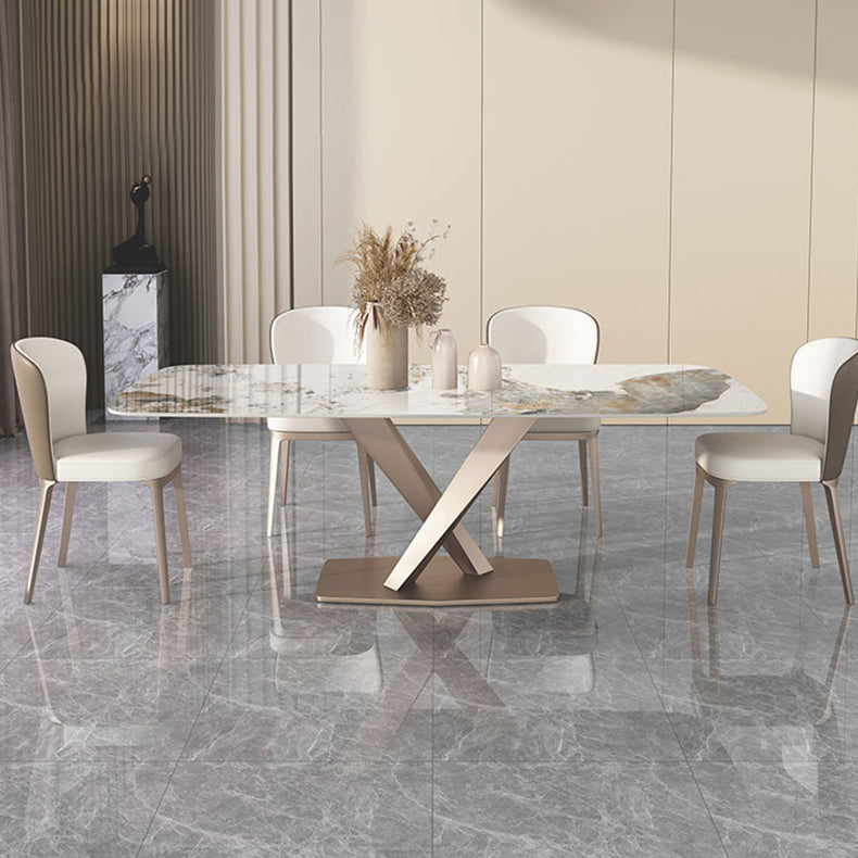 Metal Contemporary Rectangle Dining Table Sintered Stone Dining Table with Pedestal Base Clearhalo ' dining_table' 'Dining Tables & Seating' 'Dining Tables' 'furn' 'furn_dining_table' 'Furniture' 'furniture_dining_table' 'Kitchen & Dining Furniture' 'kitchen&dining_furn' 'kitchen' 'kitchen_dining_table' 3600642