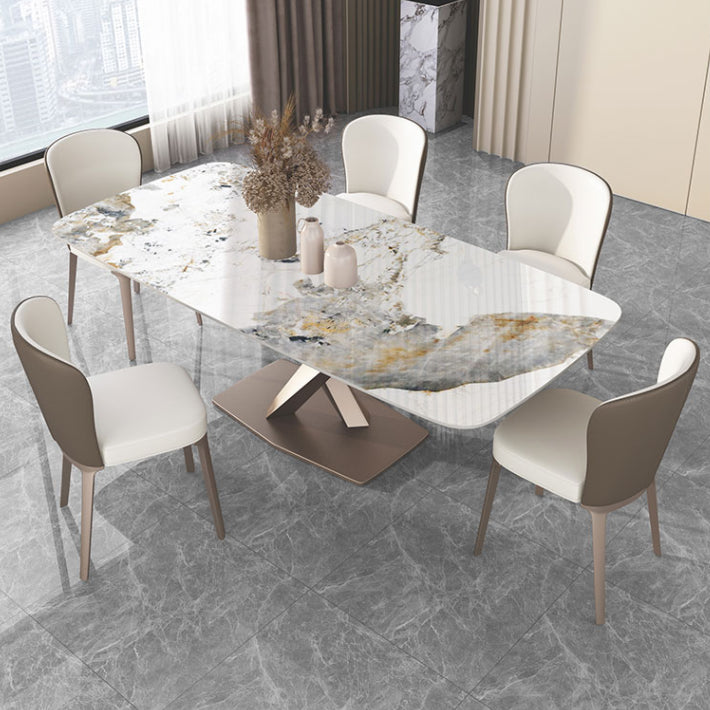 Metal Contemporary Rectangle Dining Table Sintered Stone Dining Table with Pedestal Base Clearhalo ' dining_table' 'Dining Tables & Seating' 'Dining Tables' 'furn' 'furn_dining_table' 'Furniture' 'furniture_dining_table' 'Kitchen & Dining Furniture' 'kitchen&dining_furn' 'kitchen' 'kitchen_dining_table' 3600643