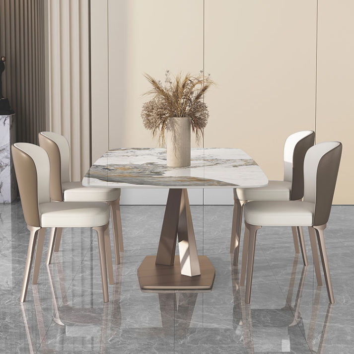 Metal Contemporary Rectangle Dining Table Sintered Stone Dining Table with Pedestal Base Clearhalo ' dining_table' 'Dining Tables & Seating' 'Dining Tables' 'furn' 'furn_dining_table' 'Furniture' 'furniture_dining_table' 'Kitchen & Dining Furniture' 'kitchen&dining_furn' 'kitchen' 'kitchen_dining_table' 3600644