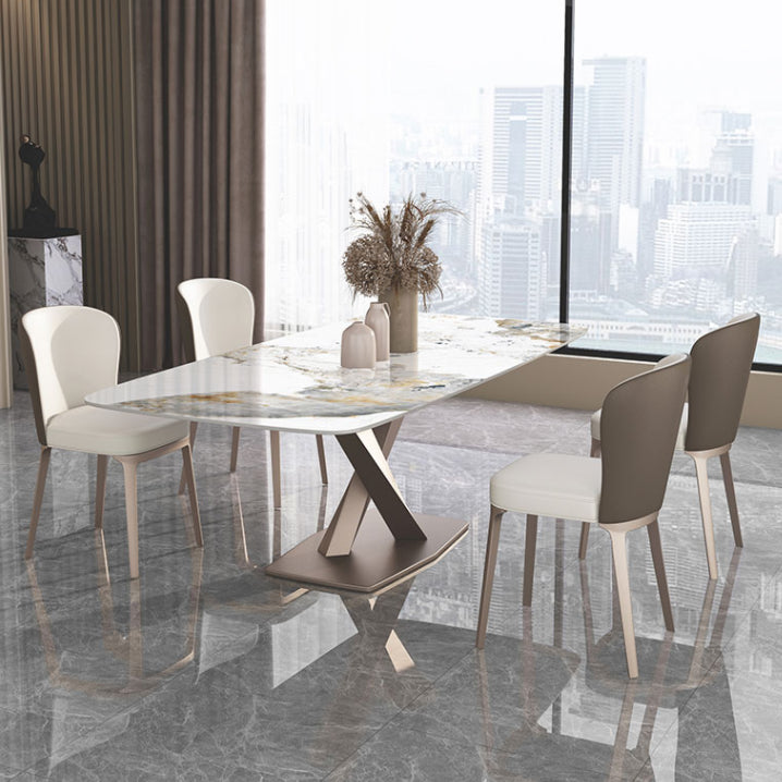 Metal Contemporary Rectangle Dining Table Sintered Stone Dining Table with Pedestal Base Clearhalo ' dining_table' 'Dining Tables & Seating' 'Dining Tables' 'furn' 'furn_dining_table' 'Furniture' 'furniture_dining_table' 'Kitchen & Dining Furniture' 'kitchen&dining_furn' 'kitchen' 'kitchen_dining_table' 3600646