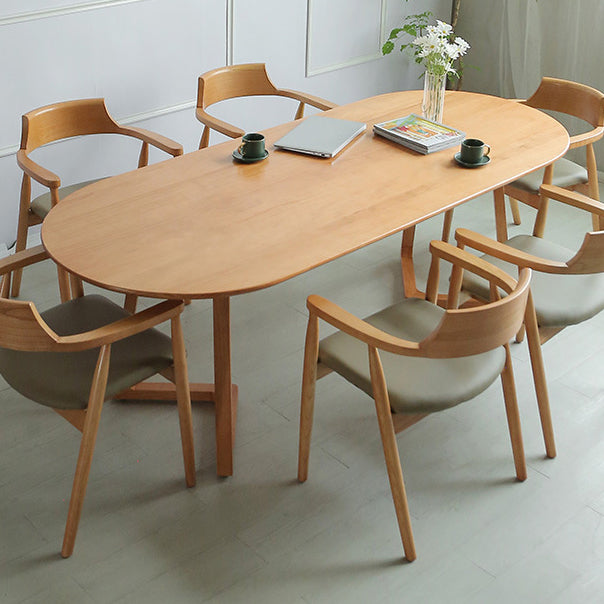 Oval Pine Solid Wood Table Modern Double Pedestal Dining Table with Wooden Base Clearhalo ' dining_table' 'Dining Tables & Seating' 'Dining Tables' 'furn' 'furn_dining_table' 'Furniture' 'furniture_dining_table' 'Kitchen & Dining Furniture' 'kitchen&dining_furn' 'kitchen' 'kitchen_dining_table' 3600659