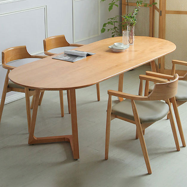 Oval Pine Solid Wood Table Modern Double Pedestal Dining Table with Wooden Base Clearhalo ' dining_table' 'Dining Tables & Seating' 'Dining Tables' 'furn' 'furn_dining_table' 'Furniture' 'furniture_dining_table' 'Kitchen & Dining Furniture' 'kitchen&dining_furn' 'kitchen' 'kitchen_dining_table' 3600667