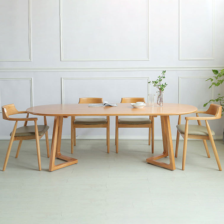 Oval Pine Solid Wood Table Modern Double Pedestal Dining Table with Wooden Base Clearhalo ' dining_table' 'Dining Tables & Seating' 'Dining Tables' 'furn' 'furn_dining_table' 'Furniture' 'furniture_dining_table' 'Kitchen & Dining Furniture' 'kitchen&dining_furn' 'kitchen' 'kitchen_dining_table' 3600668