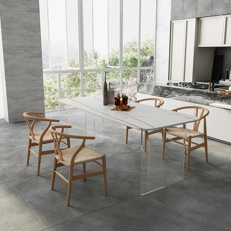 Modern Rectangle Dining Table Sintered Stone Dining Table with Clear Acrylic Double Pedestal Clearhalo ' dining_table' 'Dining Tables & Seating' 'Dining Tables' 'furn' 'furn_dining_table' 'Furniture' 'furniture_dining_table' 'Kitchen & Dining Furniture' 'kitchen&dining_furn' 'kitchen' 'kitchen_dining_table' 3600669