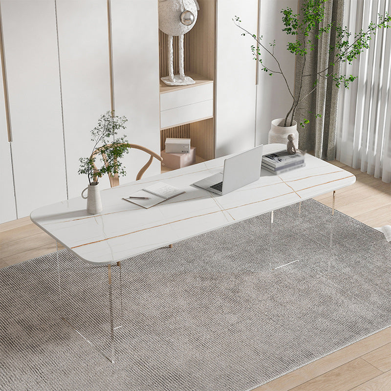 Modern Rectangle Dining Table Sintered Stone Dining Table with Clear Acrylic Double Pedestal White Without Chairs Clearhalo ' dining_table' 'Dining Tables & Seating' 'Dining Tables' 'furn' 'furn_dining_table' 'Furniture' 'furniture_dining_table' 'Kitchen & Dining Furniture' 'kitchen&dining_furn' 'kitchen' 'kitchen_dining_table' 3600670