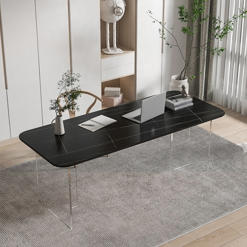 Modern Rectangle Dining Table Sintered Stone Dining Table with Clear Acrylic Double Pedestal Black Without Chairs Clearhalo ' dining_table' 'Dining Tables & Seating' 'Dining Tables' 'furn' 'furn_dining_table' 'Furniture' 'furniture_dining_table' 'Kitchen & Dining Furniture' 'kitchen&dining_furn' 'kitchen' 'kitchen_dining_table' 3600671