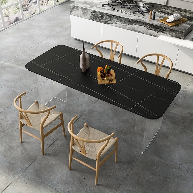 Modern Rectangle Dining Table Sintered Stone Dining Table with Clear Acrylic Double Pedestal Clearhalo ' dining_table' 'Dining Tables & Seating' 'Dining Tables' 'furn' 'furn_dining_table' 'Furniture' 'furniture_dining_table' 'Kitchen & Dining Furniture' 'kitchen&dining_furn' 'kitchen' 'kitchen_dining_table' 3600672