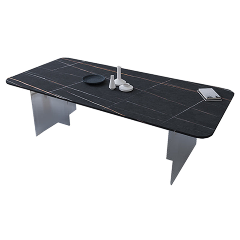 Modern Rectangle Dining Table Sintered Stone Dining Table with Clear Acrylic Double Pedestal Clearhalo ' dining_table' 'Dining Tables & Seating' 'Dining Tables' 'furn' 'furn_dining_table' 'Furniture' 'furniture_dining_table' 'Kitchen & Dining Furniture' 'kitchen&dining_furn' 'kitchen' 'kitchen_dining_table' 3600673