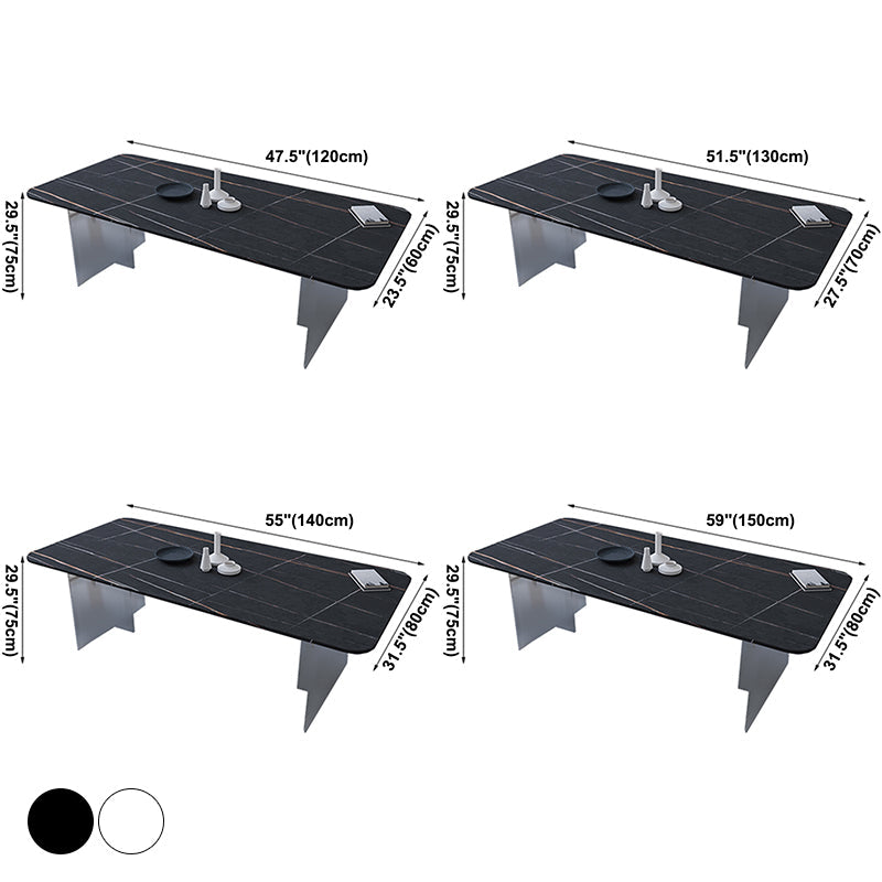 Modern Rectangle Dining Table Sintered Stone Dining Table with Clear Acrylic Double Pedestal Clearhalo ' dining_table' 'Dining Tables & Seating' 'Dining Tables' 'furn' 'furn_dining_table' 'Furniture' 'furniture_dining_table' 'Kitchen & Dining Furniture' 'kitchen&dining_furn' 'kitchen' 'kitchen_dining_table' 3600675
