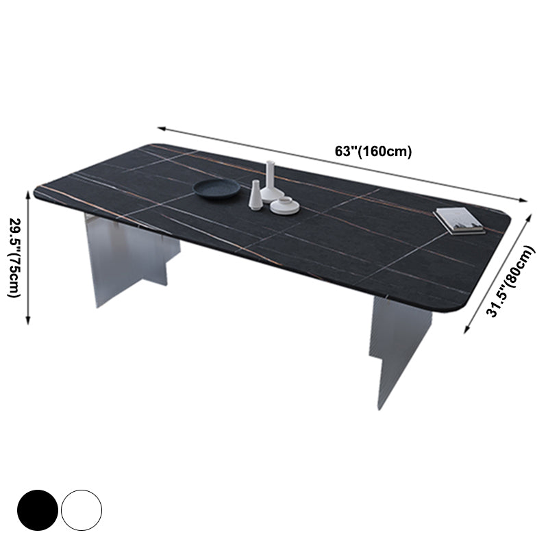 Modern Rectangle Dining Table Sintered Stone Dining Table with Clear Acrylic Double Pedestal Clearhalo ' dining_table' 'Dining Tables & Seating' 'Dining Tables' 'furn' 'furn_dining_table' 'Furniture' 'furniture_dining_table' 'Kitchen & Dining Furniture' 'kitchen&dining_furn' 'kitchen' 'kitchen_dining_table' 3600676