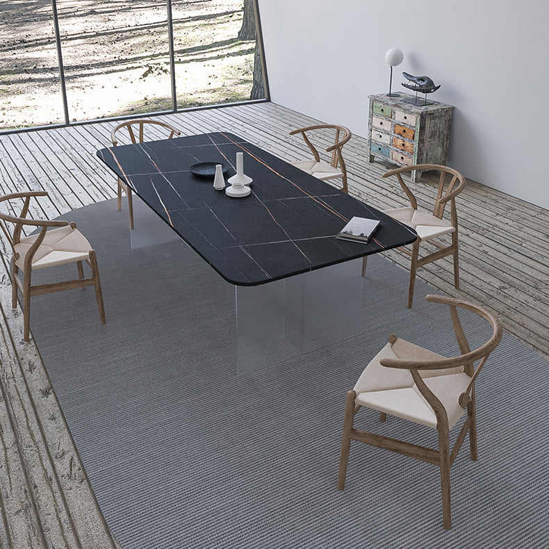 Modern Rectangle Dining Table Sintered Stone Dining Table with Clear Acrylic Double Pedestal Clearhalo ' dining_table' 'Dining Tables & Seating' 'Dining Tables' 'furn' 'furn_dining_table' 'Furniture' 'furniture_dining_table' 'Kitchen & Dining Furniture' 'kitchen&dining_furn' 'kitchen' 'kitchen_dining_table' 3600679