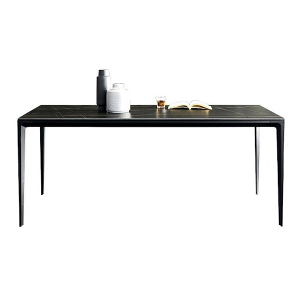 Modern Rectangle Dining Table Sintered Stone Dining Table with 4 Metal Legs Black Black Clearhalo ' dining_table' 'Dining Tables & Seating' 'Dining Tables' 'Furniture' 'furniture_dining_table' 'Kitchen & Dining Furniture' 'kitchen&dining_furn' 'kitchen' 'kitchen_dining_table' 3600681