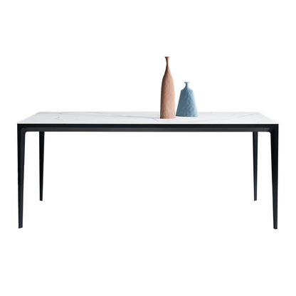Modern Rectangle Dining Table Sintered Stone Dining Table with 4 Metal Legs Black White Clearhalo ' dining_table' 'Dining Tables & Seating' 'Dining Tables' 'Furniture' 'furniture_dining_table' 'Kitchen & Dining Furniture' 'kitchen&dining_furn' 'kitchen' 'kitchen_dining_table' 3600685
