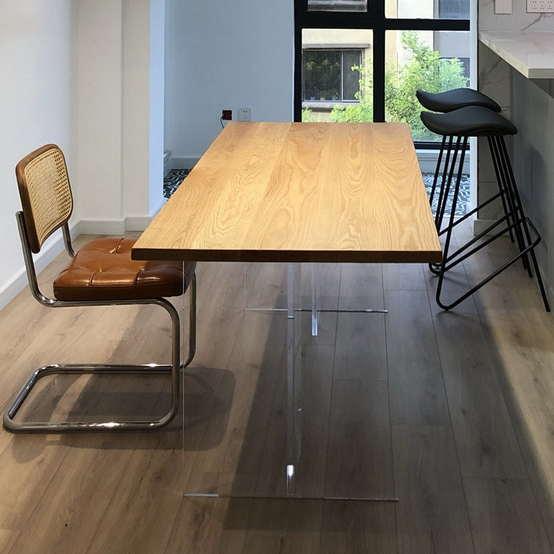 Rectangle Solid Wood Brown Tone Dining Table Simplicity Double Pedestal Table for Dining Room Clearhalo ' dining_table' 'Dining Tables & Seating' 'Dining Tables' 'furn' 'furn_dining_table' 'Furniture' 'furniture_dining_table' 'Kitchen & Dining Furniture' 'kitchen&dining_furn' 'kitchen' 'kitchen_dining_table' 3600700