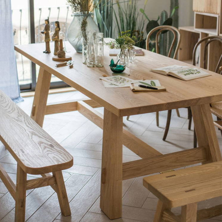 Modern Khaki Kitchen Dining Table Solid Wood Rectangle Shape Dining Table with Trestle Base Clearhalo ' dining_table' 'Dining Tables & Seating' 'Dining Tables' 'furn' 'furn_dining_table' 'Furniture' 'furniture_dining_table' 'Kitchen & Dining Furniture' 'kitchen&dining_furn' 'kitchen' 'kitchen_dining_table' 3600715