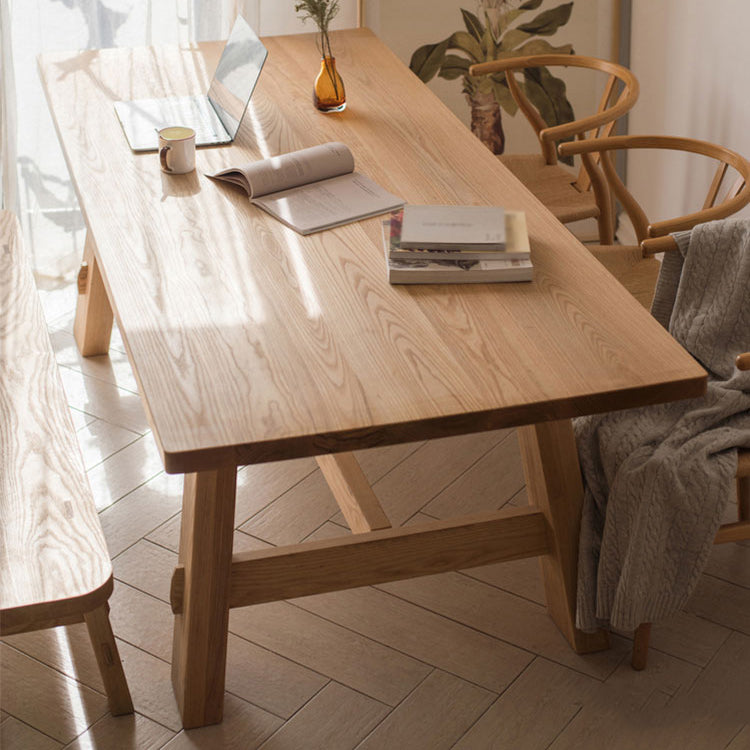 Modern Khaki Kitchen Dining Table Solid Wood Rectangle Shape Dining Table with Trestle Base Clearhalo ' dining_table' 'Dining Tables & Seating' 'Dining Tables' 'furn' 'furn_dining_table' 'Furniture' 'furniture_dining_table' 'Kitchen & Dining Furniture' 'kitchen&dining_furn' 'kitchen' 'kitchen_dining_table' 3600716