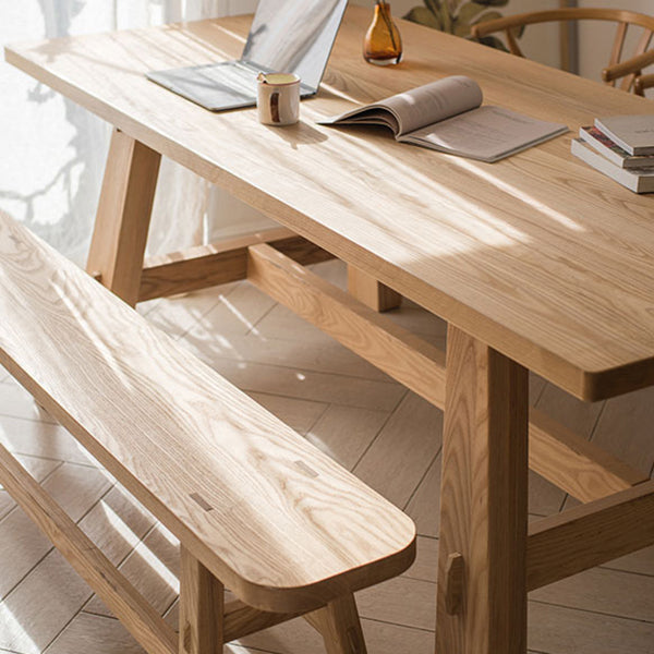 Modern Khaki Kitchen Dining Table Solid Wood Rectangle Shape Dining Table with Trestle Base Clearhalo ' dining_table' 'Dining Tables & Seating' 'Dining Tables' 'furn' 'furn_dining_table' 'Furniture' 'furniture_dining_table' 'Kitchen & Dining Furniture' 'kitchen&dining_furn' 'kitchen' 'kitchen_dining_table' 3600720