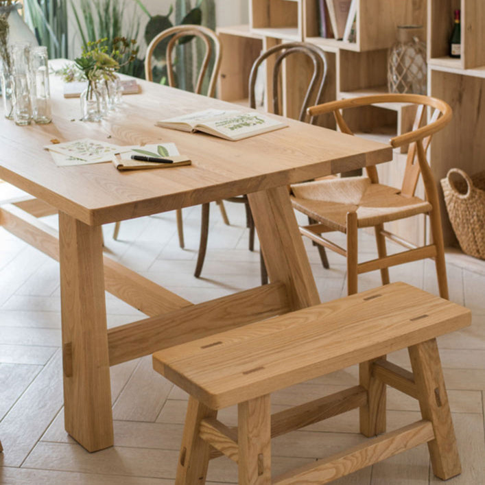 Modern Khaki Kitchen Dining Table Solid Wood Rectangle Shape Dining Table with Trestle Base Clearhalo ' dining_table' 'Dining Tables & Seating' 'Dining Tables' 'furn' 'furn_dining_table' 'Furniture' 'furniture_dining_table' 'Kitchen & Dining Furniture' 'kitchen&dining_furn' 'kitchen' 'kitchen_dining_table' 3600721