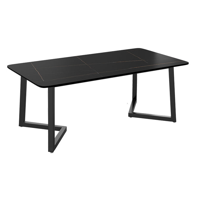 Modern Rectangle Dining Table Sintered Stone Dining Table with Double Pedestal Black Without Chairs Clearhalo ' dining_table' 'Dining Tables & Seating' 'Dining Tables' 'furn' 'furn_dining_table' 'Furniture' 'furniture_dining_table' 'Kitchen & Dining Furniture' 'kitchen&dining_furn' 'kitchen' 'kitchen_dining_table' 3600793