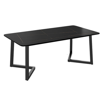 Modern Rectangle Dining Table Sintered Stone Dining Table with Double Pedestal Black Without Chairs Clearhalo ' dining_table' 'Dining Tables & Seating' 'Dining Tables' 'furn' 'furn_dining_table' 'Furniture' 'furniture_dining_table' 'Kitchen & Dining Furniture' 'kitchen&dining_furn' 'kitchen' 'kitchen_dining_table' 3600793