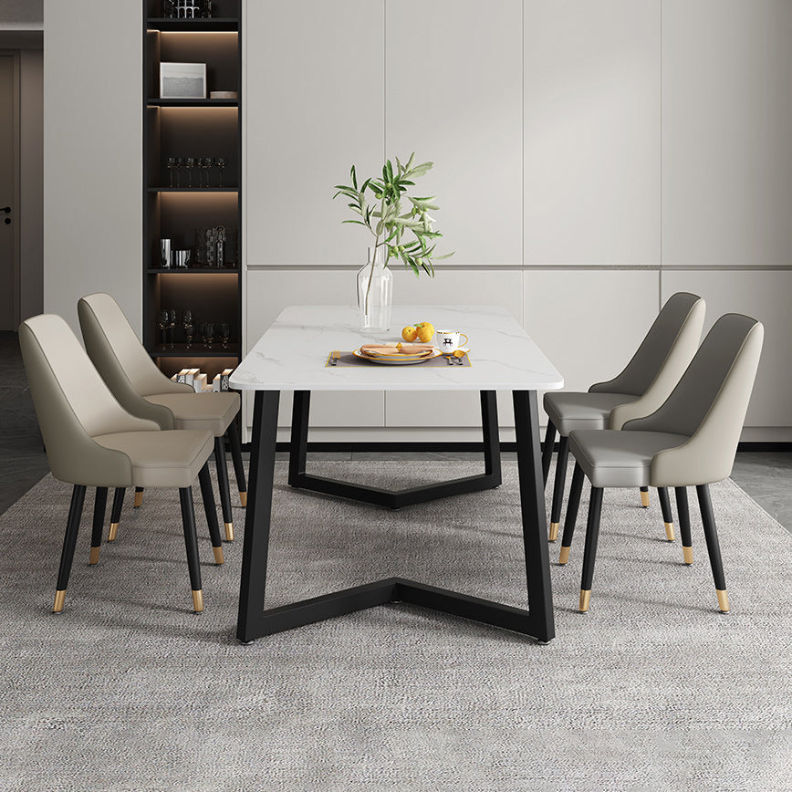 Modern Rectangle Dining Table Sintered Stone Dining Table with Double Pedestal Clearhalo ' dining_table' 'Dining Tables & Seating' 'Dining Tables' 'furn' 'furn_dining_table' 'Furniture' 'furniture_dining_table' 'Kitchen & Dining Furniture' 'kitchen&dining_furn' 'kitchen' 'kitchen_dining_table' 3600795