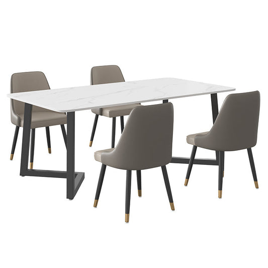 Modern Rectangle Dining Table Sintered Stone Dining Table with Double Pedestal