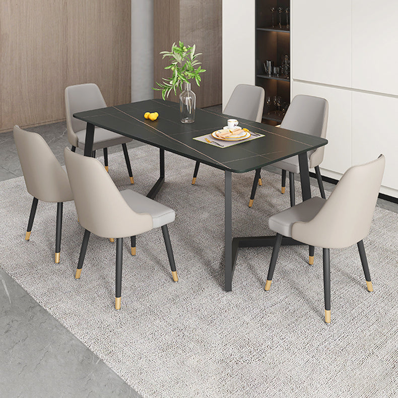 Modern Rectangle Dining Table Sintered Stone Dining Table with Double Pedestal Clearhalo ' dining_table' 'Dining Tables & Seating' 'Dining Tables' 'furn' 'furn_dining_table' 'Furniture' 'furniture_dining_table' 'Kitchen & Dining Furniture' 'kitchen&dining_furn' 'kitchen' 'kitchen_dining_table' 3600805