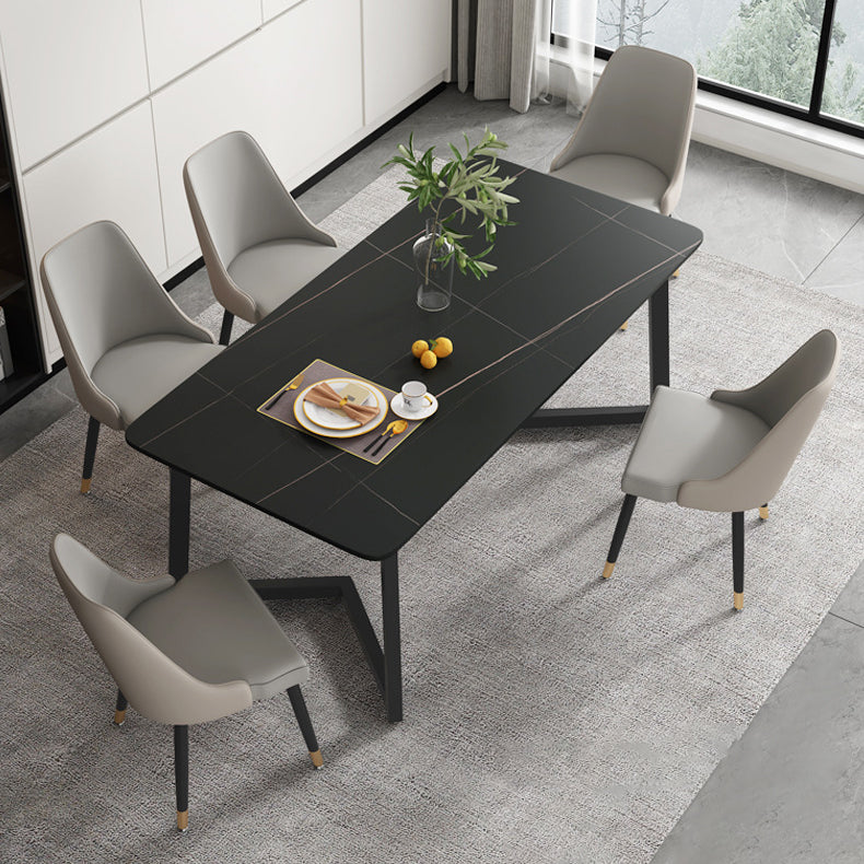 Modern Rectangle Dining Table Sintered Stone Dining Table with Double Pedestal Clearhalo ' dining_table' 'Dining Tables & Seating' 'Dining Tables' 'furn' 'furn_dining_table' 'Furniture' 'furniture_dining_table' 'Kitchen & Dining Furniture' 'kitchen&dining_furn' 'kitchen' 'kitchen_dining_table' 3600806