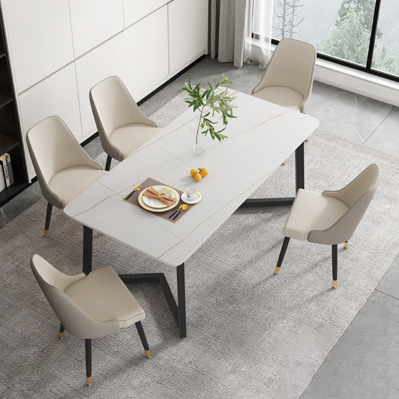 Modern Rectangle Dining Table Sintered Stone Dining Table with Double Pedestal Clearhalo ' dining_table' 'Dining Tables & Seating' 'Dining Tables' 'furn' 'furn_dining_table' 'Furniture' 'furniture_dining_table' 'Kitchen & Dining Furniture' 'kitchen&dining_furn' 'kitchen' 'kitchen_dining_table' 3600807