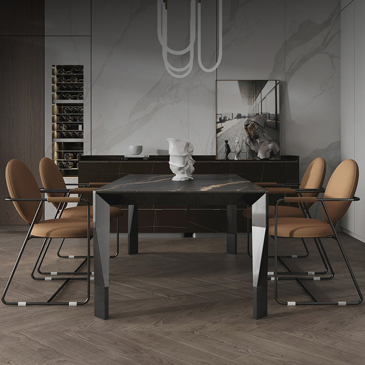 Modern Style Sintered Stone Dining Table Black Rectangle Kitchen Table with 4 Legs Clearhalo ' dining_table' 'Dining Tables & Seating' 'Dining Tables' 'furn' 'furn_dining_table' 'Furniture' 'furniture_dining_table' 'Kitchen & Dining Furniture' 'kitchen&dining_furn' 'kitchen' 'kitchen_dining_table' 3600824