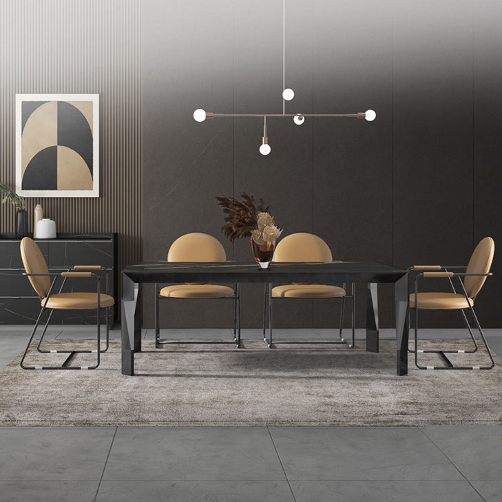 Modern Style Sintered Stone Dining Table Black Rectangle Kitchen Table with 4 Legs Clearhalo ' dining_table' 'Dining Tables & Seating' 'Dining Tables' 'furn' 'furn_dining_table' 'Furniture' 'furniture_dining_table' 'Kitchen & Dining Furniture' 'kitchen&dining_furn' 'kitchen' 'kitchen_dining_table' 3600825