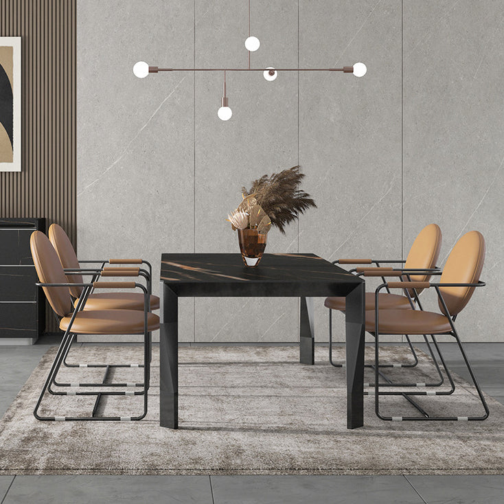 Modern Style Sintered Stone Dining Table Black Rectangle Kitchen Table with 4 Legs Clearhalo ' dining_table' 'Dining Tables & Seating' 'Dining Tables' 'furn' 'furn_dining_table' 'Furniture' 'furniture_dining_table' 'Kitchen & Dining Furniture' 'kitchen&dining_furn' 'kitchen' 'kitchen_dining_table' 3600826