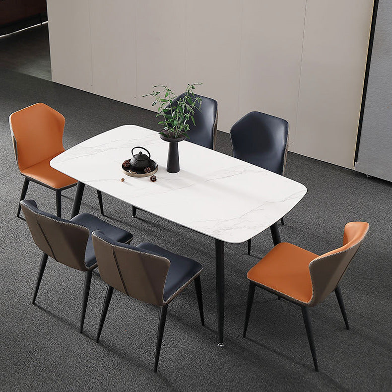 Modern Rectangle Dining Table Sintered Stone Dining Table with 4 Black Legs for Home Kitchen Dinner White Without Chairs Clearhalo ' dining_table' 'Dining Tables & Seating' 'Dining Tables' 'furn' 'furn_dining_table' 'Furniture' 'furniture_dining_table' 'Kitchen & Dining Furniture' 'kitchen&dining_furn' 'kitchen' 'kitchen_dining_table' 3600827
