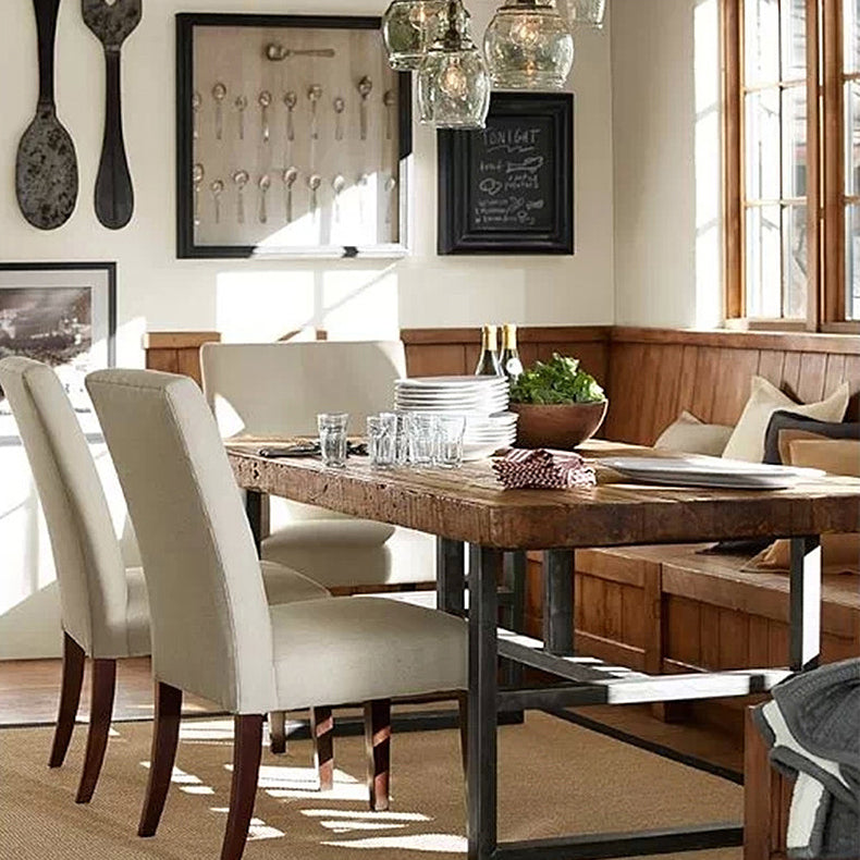 Contemporary Brown Kitchen Dining Table Rectangle Solid Wood Dining Table with Trestle Base Clearhalo ' dining_table' 'Dining Tables & Seating' 'Dining Tables' 'furn' 'furn_dining_table' 'Furniture' 'furniture_dining_table' 'Kitchen & Dining Furniture' 'kitchen&dining_furn' 'kitchen' 'kitchen_dining_table' 3600894
