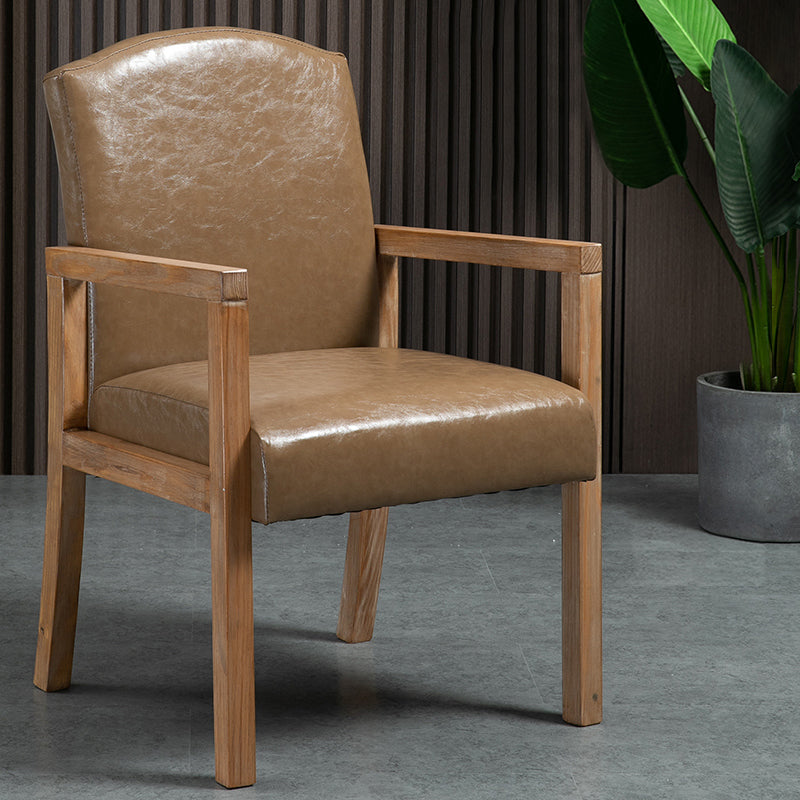 Contemporary Kitchen Square Dining Chair Parsons Dining Side Chair with Wooden Legs Khaki Leather 1 Piece Clearhalo ' kitchen&dining_furn' 'Dining Chairs' 'Dining Tables & Seating' 'dining_chair' 'furn' 'furn_dining_chair' 'Furniture' 'furniture_dining_chair' 'Kitchen & Dining Furniture' 'kitchen' 3621073