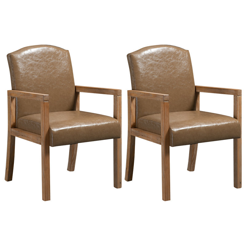 Contemporary Kitchen Square Dining Chair Parsons Dining Side Chair with Wooden Legs Khaki Leather 2 Piece Set Clearhalo ' kitchen&dining_furn' 'Dining Chairs' 'Dining Tables & Seating' 'dining_chair' 'furn' 'furn_dining_chair' 'Furniture' 'furniture_dining_chair' 'Kitchen & Dining Furniture' 'kitchen' 3621074