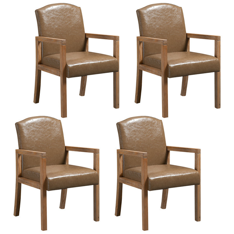 Contemporary Kitchen Square Dining Chair Parsons Dining Side Chair with Wooden Legs Khaki Leather 4 Piece Set Clearhalo ' kitchen&dining_furn' 'Dining Chairs' 'Dining Tables & Seating' 'dining_chair' 'furn' 'furn_dining_chair' 'Furniture' 'furniture_dining_chair' 'Kitchen & Dining Furniture' 'kitchen' 3621075
