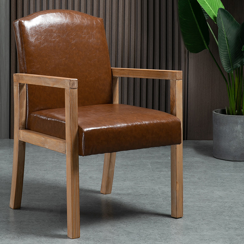 Contemporary Kitchen Square Dining Chair Parsons Dining Side Chair with Wooden Legs Coffee Leather 1 Piece Clearhalo ' kitchen&dining_furn' 'Dining Chairs' 'Dining Tables & Seating' 'dining_chair' 'furn' 'furn_dining_chair' 'Furniture' 'furniture_dining_chair' 'Kitchen & Dining Furniture' 'kitchen' 3621076