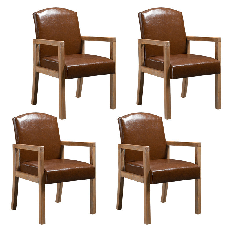 Contemporary Kitchen Square Dining Chair Parsons Dining Side Chair with Wooden Legs Coffee Leather 4 Piece Set Clearhalo ' kitchen&dining_furn' 'Dining Chairs' 'Dining Tables & Seating' 'dining_chair' 'furn' 'furn_dining_chair' 'Furniture' 'furniture_dining_chair' 'Kitchen & Dining Furniture' 'kitchen' 3621078